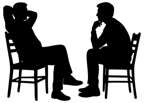 SILHOUETTE OF TWO MEN SITTING ON CHAIRS