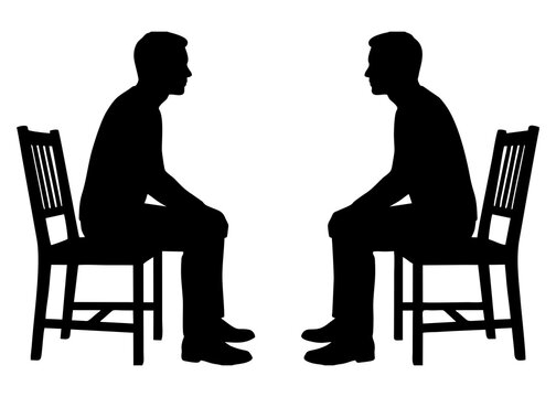 SILHOUETTE OF TWO MEN SITTING ON CHAIRS