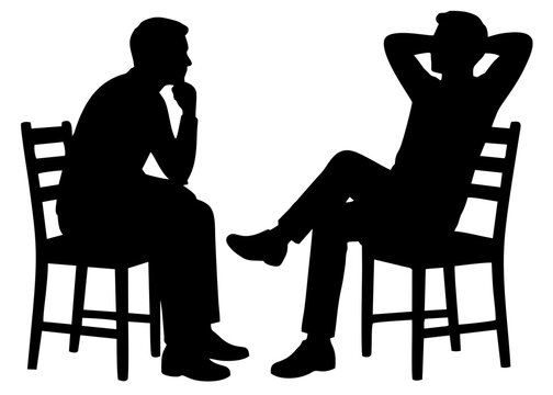 SILHOUETTE OF TWO MEN SITTING ON CHAIRS