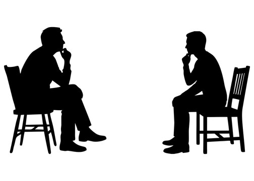 SILHOUETTE OF TWO MEN SITTING ON CHAIRS