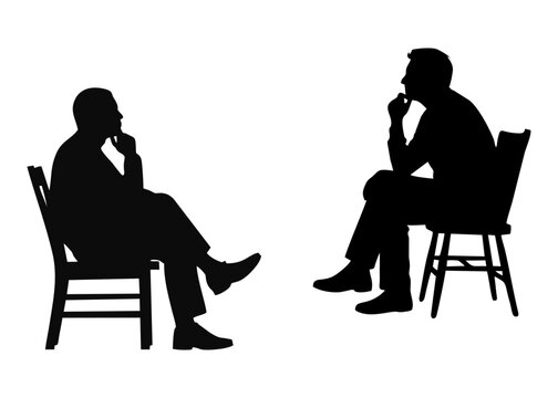 SILHOUETTE OF TWO MEN SITTING ON CHAIRS