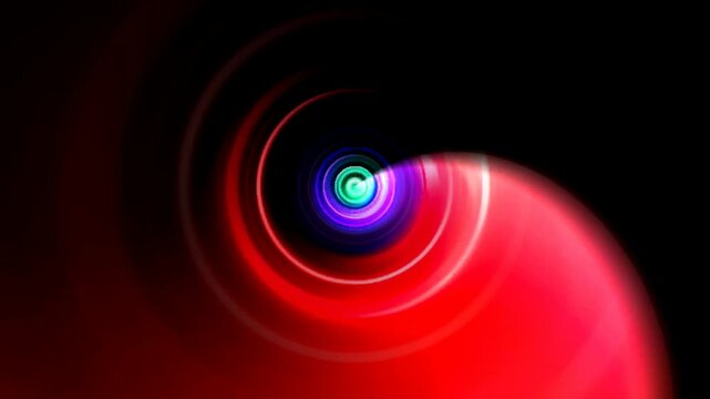 カラフルな光が放射状に広がる未来的な空間の抽象ループ動画