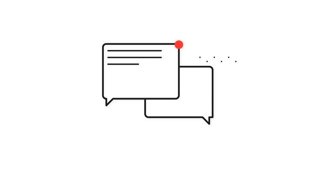 Minimalist speech bubble icon with red notification dot and line art text on white background, concept for unread message alert, ideal for app UI design and customer support interface
