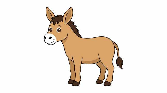 Cute Cartoon Donkey Illustration featuring a friendly brown donkey on a white background, ideal for children's educational materials and farm-themed storybook designs.