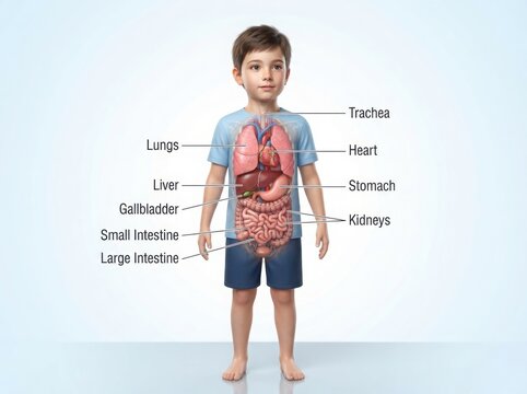 Educational diagram of human internal organs in a child illustration