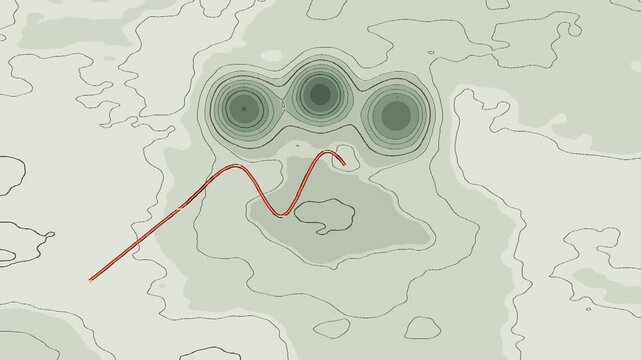 Animated topographic map of Torres del Paine with the W trek route drawing through the peaks