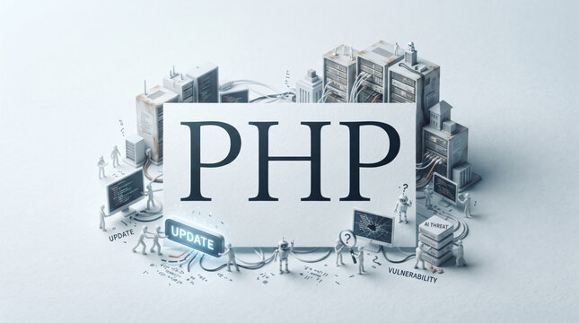 「PHP」の文字を配置したシステムアップデートとセキュリティのCG