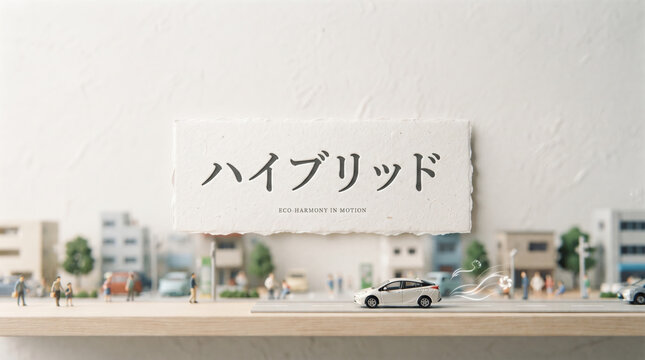「ハイブリッド」の文字を配置した環境配慮車の概念画像
