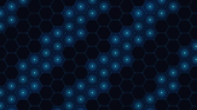 Futuristic glowing blue hexagon grid pattern background animation loop