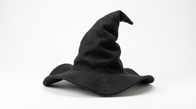 Black witch hat made of felt fabric for halloween costume and magic wizard character outfit