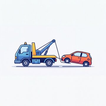 Modern Vector Illustration of a Tow Truck Towing a Broken Car