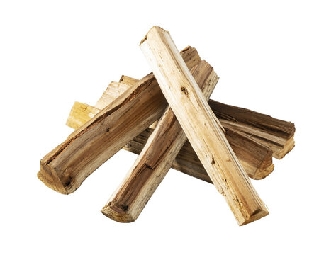Stack of chopped firewood logs isolated on transparent background