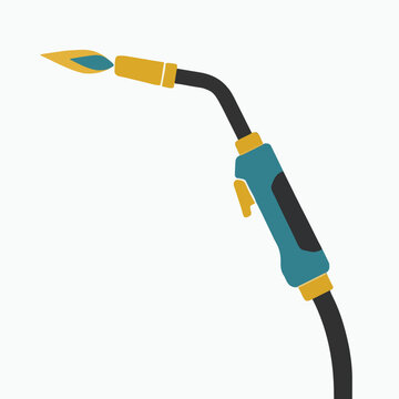 Minimalist flat vector illustration of a welding torch with a lit flame on a white background.
