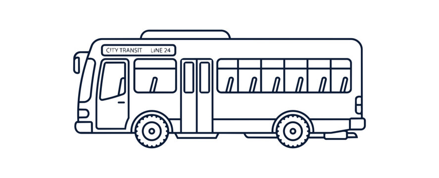 Simple Line Art Illustration of a White City Bus.
