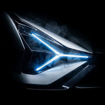 Futuristic glowing neon blue geometric car headlight design element video animation