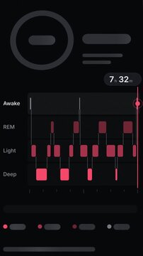 Sleep tracking app with sleep stages and sleep score dark UI vertical