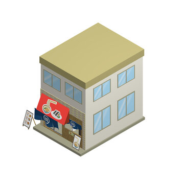 【アイソメトリック素材・パーツ編】うどん屋さん（視点 90&deg;）背景透明