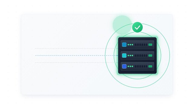 API Request Success Animation with Data Packets Entering Server