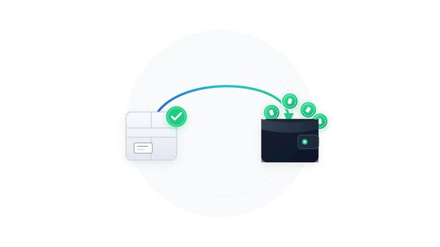 Approved refund transaction loop with parcel return arrow and wallet