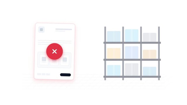 Rejected inventory request card moving toward storage shelf in warehouse