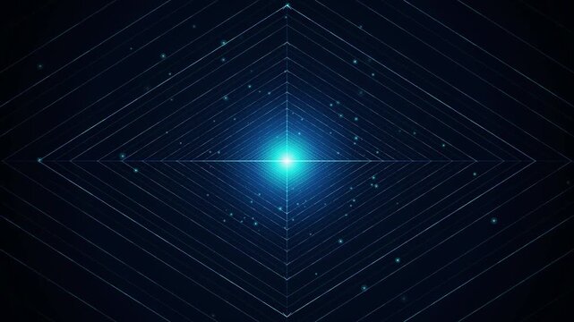 Blue glowing data grid particles diamond pattern futuristic digital abstract motion graphic background for high tech scifi corporate presentation