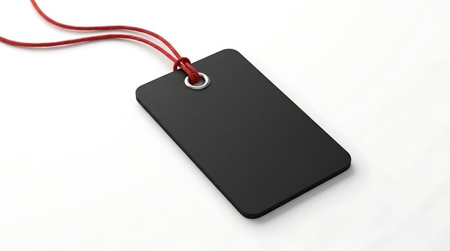 Black tag label mockup with red string on white background for retail shopping pricing and gift ideas