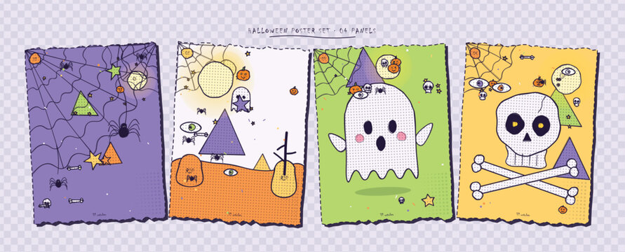 Colorful Halloween themed cards with cute spooky