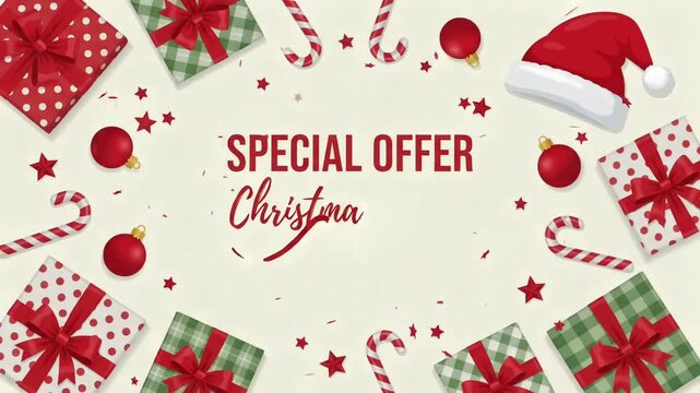Special Offer Christmas Sale Shopping Best Offer Discount Promo Gift Box Santa Hat 2D Animation Motion Graphic Loop
