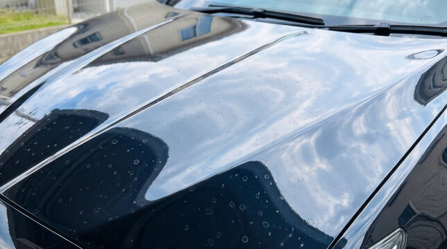 車のボンネットに付着したイオンデポジットと水垢痕