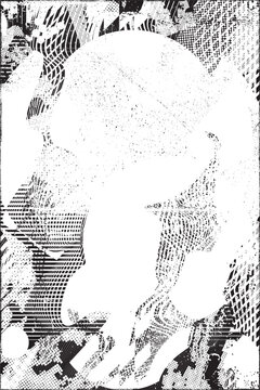 Glitch distorted grungy isolated layers . Design element for brochure, social media, posters, flyers. Overlay texture.Textured banner with Distress effect .Vector halftone dots . Screen print texture