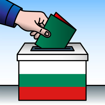Bulgaria, ballot box, flag and hand inserting a ballot paper into a ballot box, vector illustration
