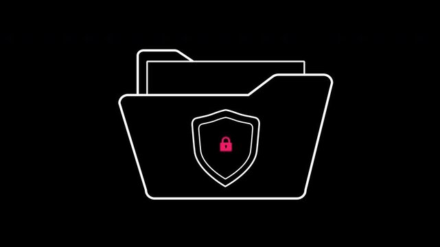 Data privacy lock icon animation on transparent background showing a document folder with padlock shield and trim paths in and out. Confidential file protection, and cybersecurity system concept.