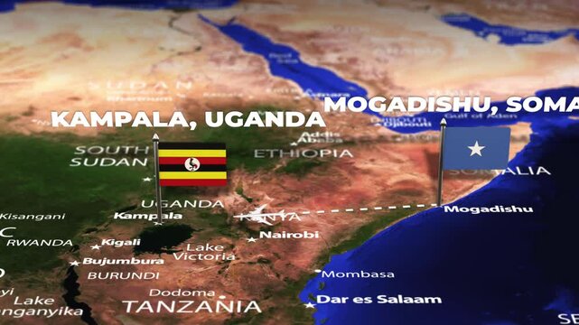 Flight From Mogadishu SOMALIA to Kampala UGANDA with flag pins