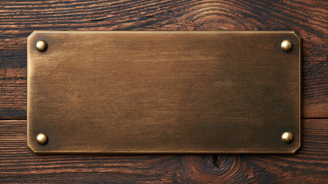 vintage blank brass plaque mounted on rustic wood
