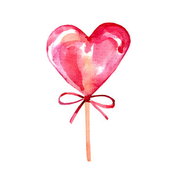Watercolor hand drawn sweet dessert lollipop illustration. Painted delicious sketch isolated on white background