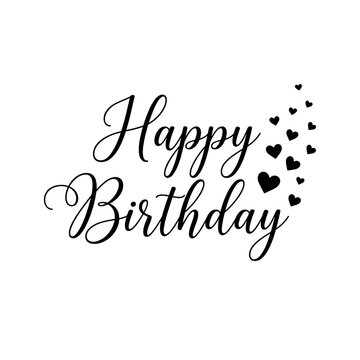Happy birthday calligraphy text with hearts isolated on transparent background
