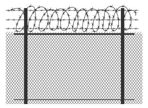 Prison wall border. Seamless boundary with barbed wire