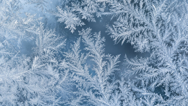 Cristaux de givre aux motifs de foug&egrave;re sur une vitre