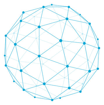 Wireframe sphere blue line element. Polygonal style