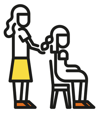 Mother brushing girl hair. Parent care icon