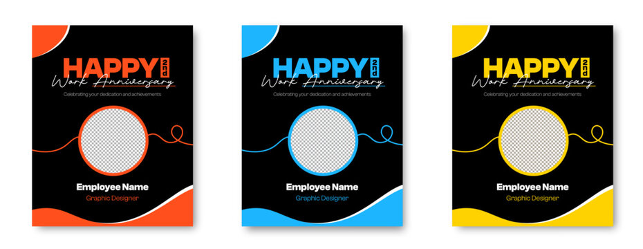 Happy 2nd Work Anniversary Celebration Template in Orange Blue and Yellow for Employee Appreciation and Recognition Concept of Career Milestone, Professional Achievement and Corporate Success