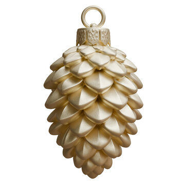 Gold pinecone Christmas ornament with hanging loop isolated on white transparent. Xmas tree decoration