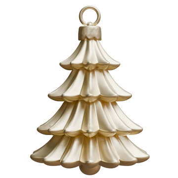 Gold Christmas tree ornament with hanging loop isolated on white transparent. Xmas decoration