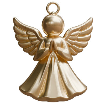 Gold Christmas angel ornament with hanging loop, isolated on white transparent, Xmas decoration,
