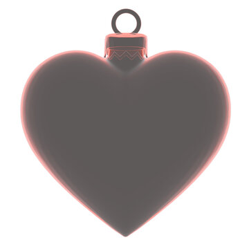 A heart shape Christmas tree ornament of red glass with hanging loop isolated on white, transparent
