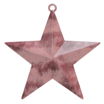 Red star Christmas tree ornament with a hanging loop isolated on white transparent, Winter holiday decoration
