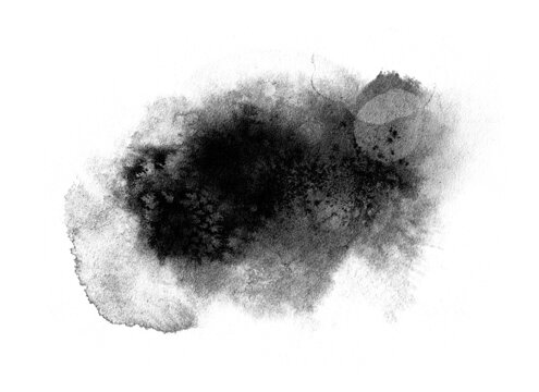 Abstract ink blob, grunge art. Black paint stroke texture in marble style. Wallpaper design. Hand drawn watercolor isolated illustration on transparent background
