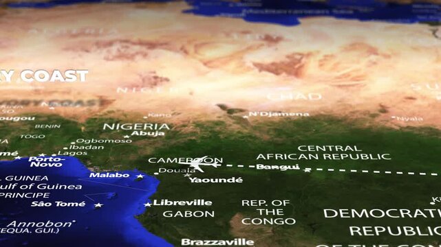 Flight From Mogadishu SOMALIA to Yamoussoukro IVORY COAST with flag pins