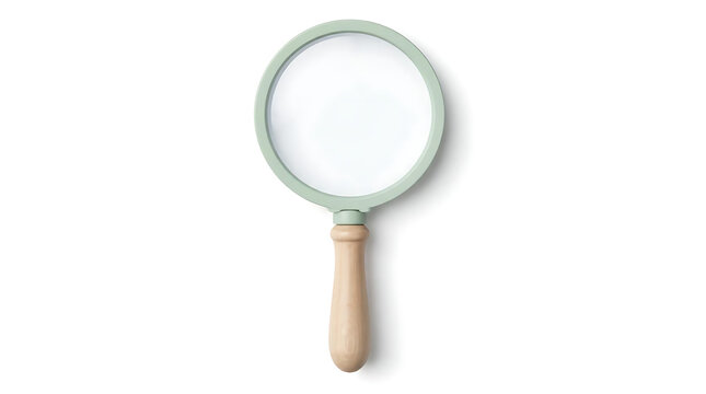 A simple wooden magnifying glass isolated on a white background.