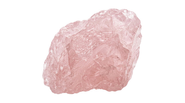Raw Rose Quartz Crystal Stone Isolated on White Background, Pink Gemstone Mineral Chunk, Natural Geology Specimen